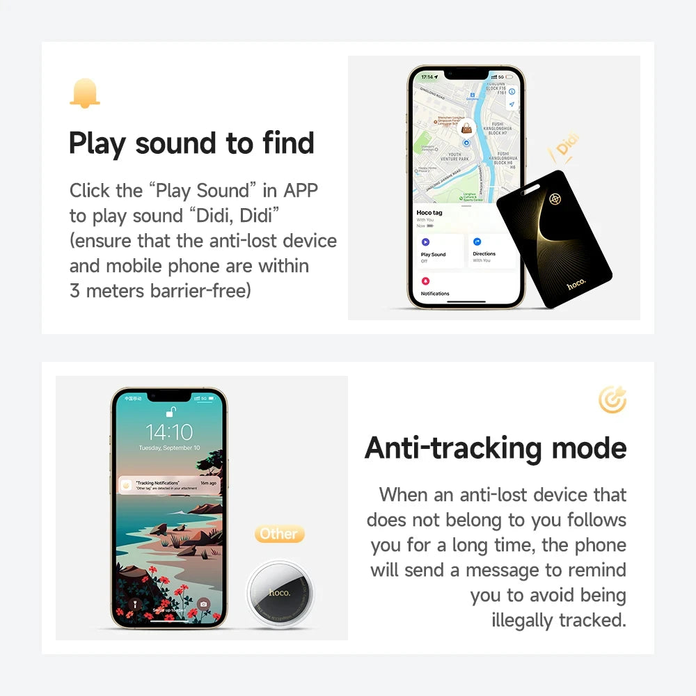 HOCO Smart Anti-Lost Tracker Device Wallet Ultra-thin GPS Location Card Wireless Charging IP68 Waterproof For iPhone Find My Tag