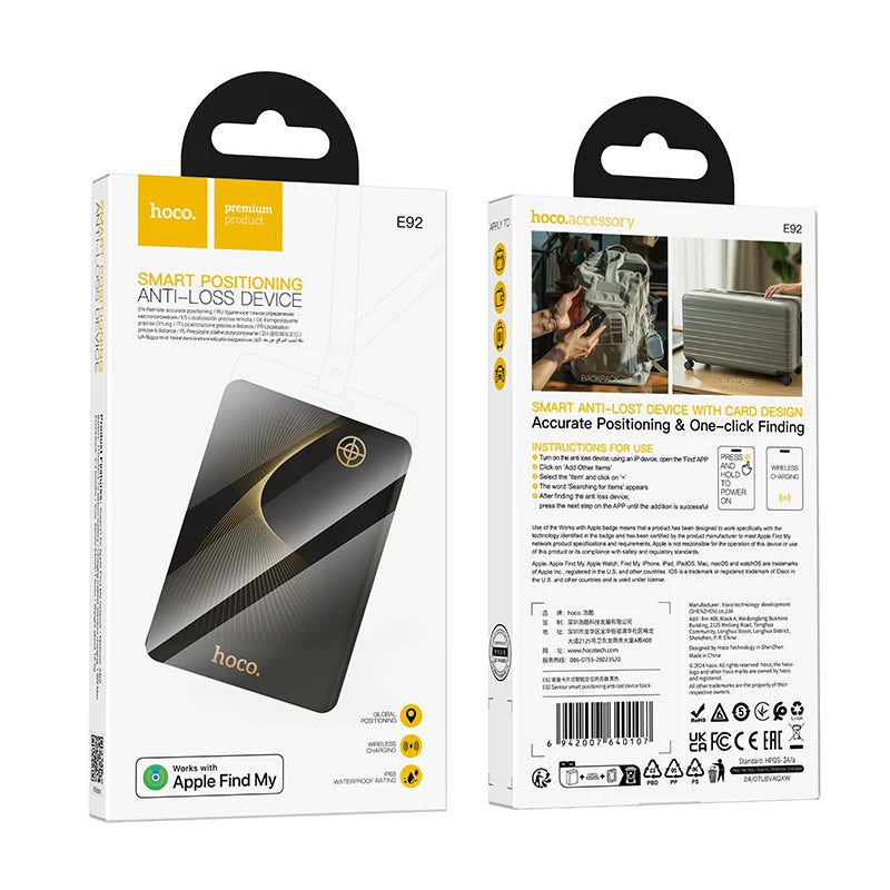HOCO Smart Anti-Lost Tracker Device Wallet Ultra-thin GPS Location Card Wireless Charging IP68 Waterproof For iPhone Find My Tag