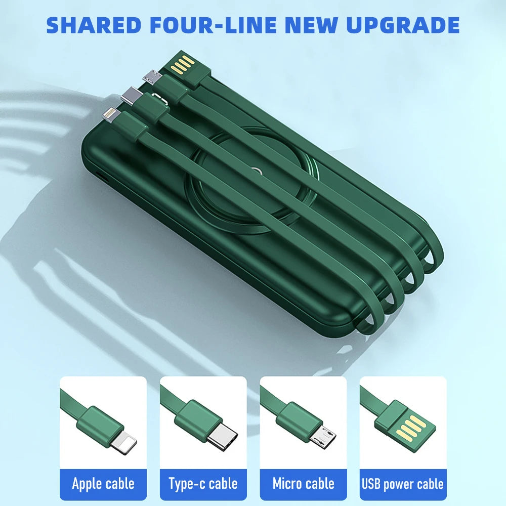 20000mAh Wireless Power Bank Fast Charging Built-in Quad Power Cable Mobile Phone Charger For Iphone 13 14 15 Xiaomi Samsung